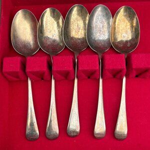 Set Of 5 Silvawyte Nickel Silver Spoons Made In England Vintage Flatware